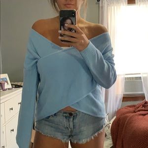Light Blue Sweater Off Shoulder